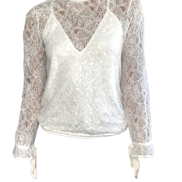 NWT William Rast SZ XS BLACK Long Sleeve Lace Overlay Keyhole Top - Picture 5 of 6